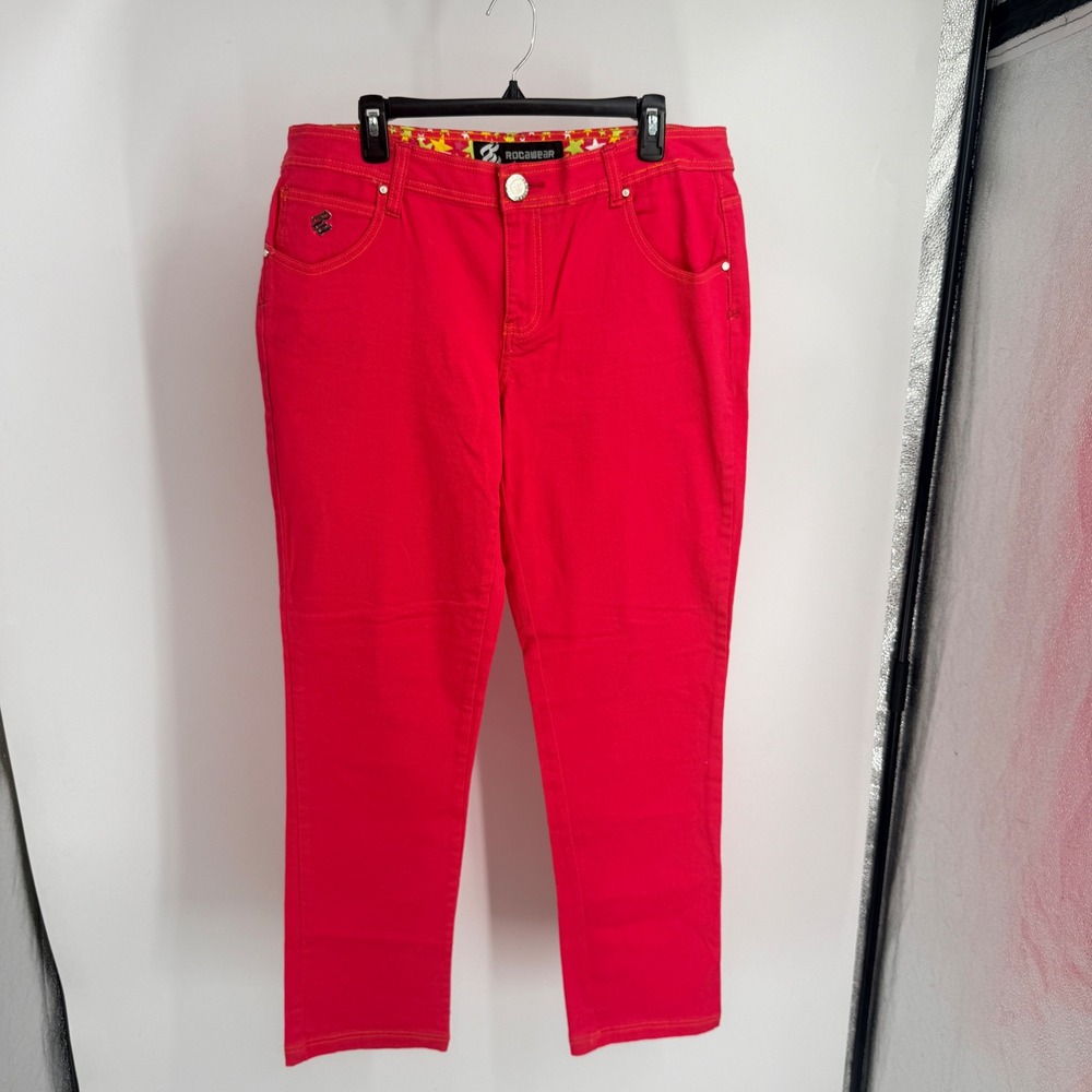 Rocawear Womens Hot Pink Star Studded Embroidered Straight Leg Jeans Size 16